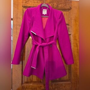 Ted BAKER Woman Fuchsia Belted Wool-Blend Coat